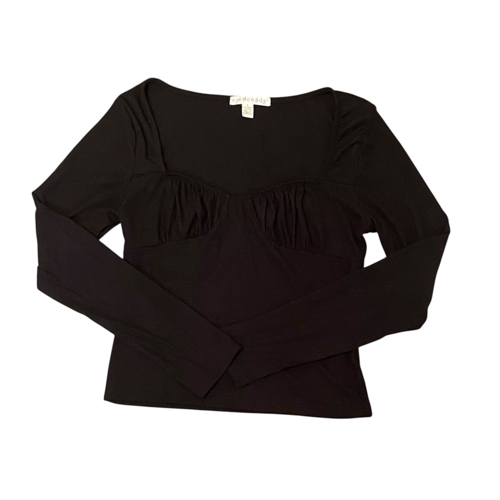 Eye Candy Black Ruched Fitted Blouse